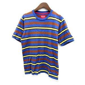 Supreme tối cao T -Shirt Cut -and -Sew Border Short Sleeve Blue Yellow 10SS Surf Stripe Crew /EK Men Sales Mail đặt hàng