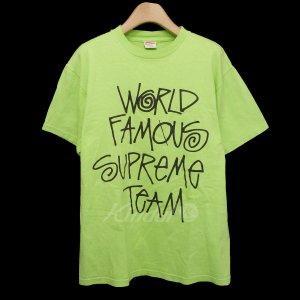 Tối cao x Stussy "Tee nổi tiếng thế giới" T -sshirt Lime Green Kích thước: M (Cửa hàng Harajuku) 180620: 8020000096911: