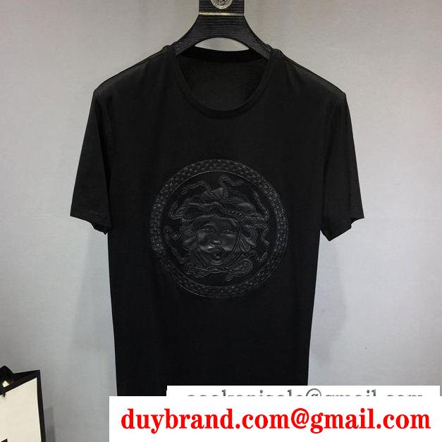 関税送料込 大人気 VERSACE ロゴ入りコットンジャージーTシャツ41671176ヴェルサーチ 偽物光沢感フィット感