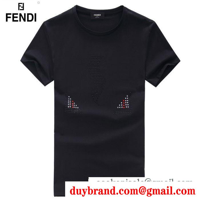 フェンディ コピーFENDI限定セール正規品吸汗性通気性メンズ薄手ｔシャツ綿混chất liệu肌触りの良いオレンジ黒白