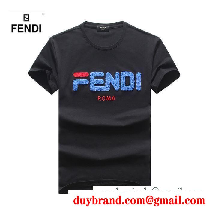 フェンディ スーパー コピーFENDI最安値セールロゴプリントＴシャツ流麗なシルエット男性用黒白イエローグレー