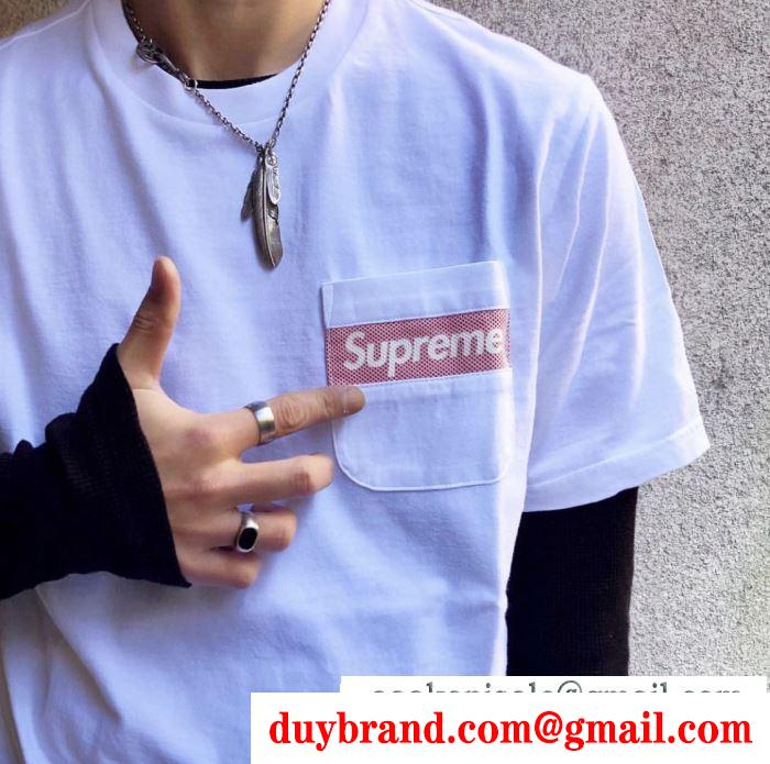 Supreme 19ss mesh stripe pocket tee box logo 爆発的な人気 tシャツ/半袖 2色可選着やすい色味