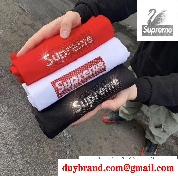 ファッション感が急上昇！ supreme swarovski box logo tee tシャツ/半袖 3色可選 夏らしい季節感