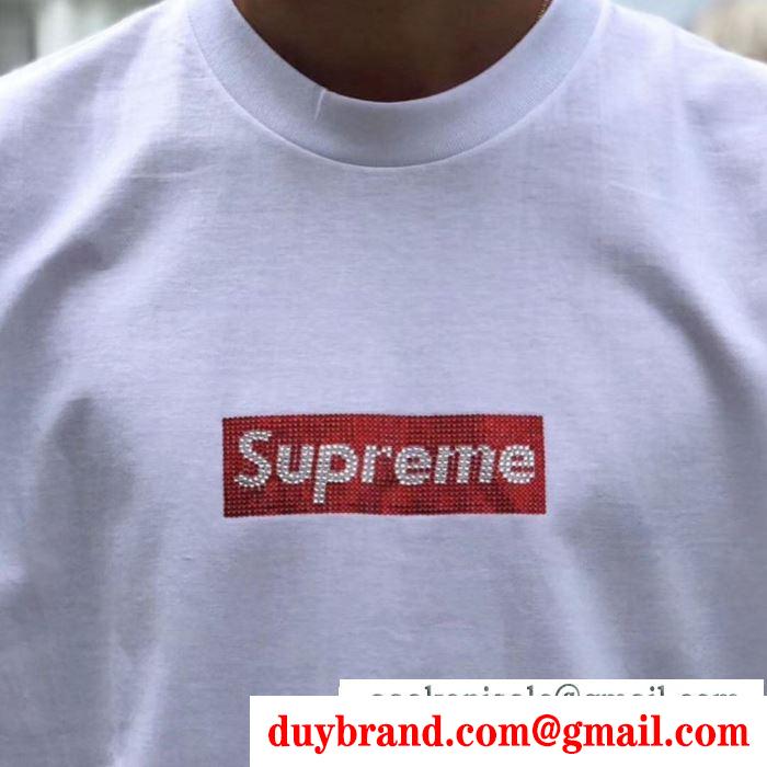 ファッション感が急上昇！ supreme swarovski box logo tee tシャツ/半袖 3色可選 夏らしい季節感