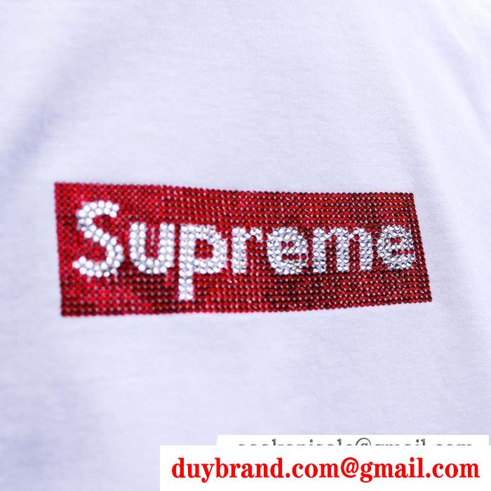 ファッション感が急上昇！ supreme swarovski box logo tee tシャツ/半袖 3色可選 夏らしい季節感