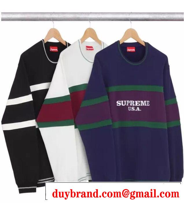 肌触りの気持ちい〜 Supreme 16fwCenter Stripe Crewneck パーカー 男女兼用