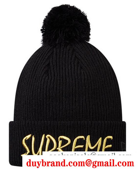 ポンポン付きのセンスがいいsupreme キャップ 偽物 シュプリーム 男女兼用の黒いニット帽子