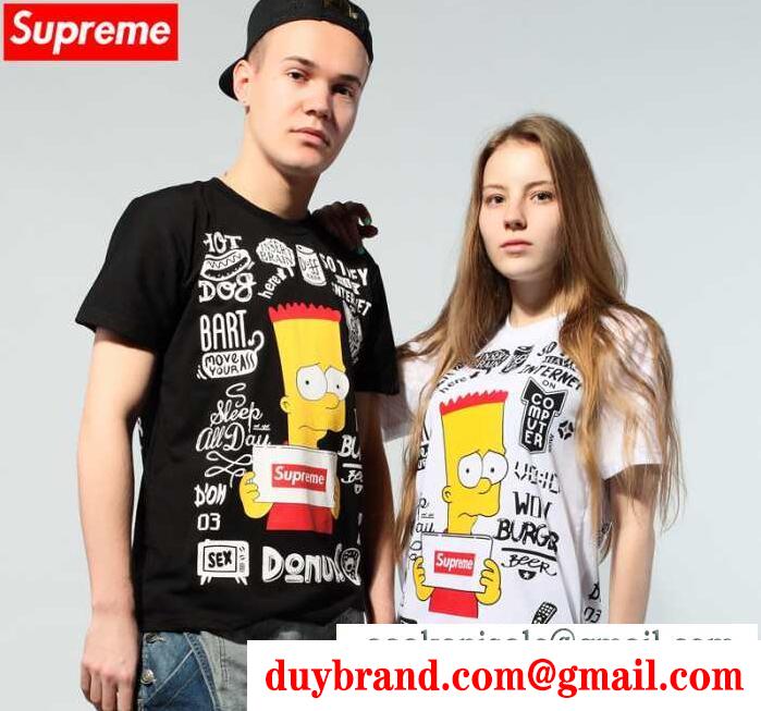 上級者になるシュプリーム tシャツ 偽物、supremeの大人気な白と黒の2色男女ペア半袖tシャツ