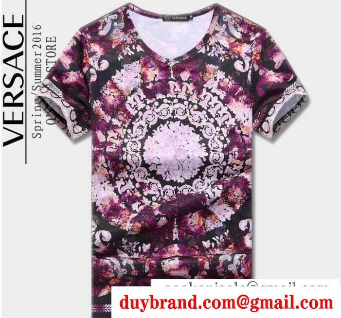 花模様のVERSACE ヴェルサーチ メンズクルーネックtシャツ 半袖 レッドとブルーの2色選択可能 激安大特価大人気