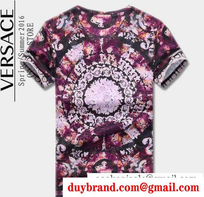 花模様のVERSACE ヴェルサーチ メンズクルーネックtシャツ 半袖 レッドとブルーの2色選択可能 激安大特価大人気