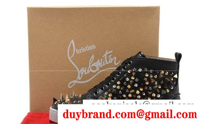 激安大特価最新作のCHRISTIAN louboutin ブラック スパイクスダッズ クリスチャンルブタン メンズ ハイカット スニーカー